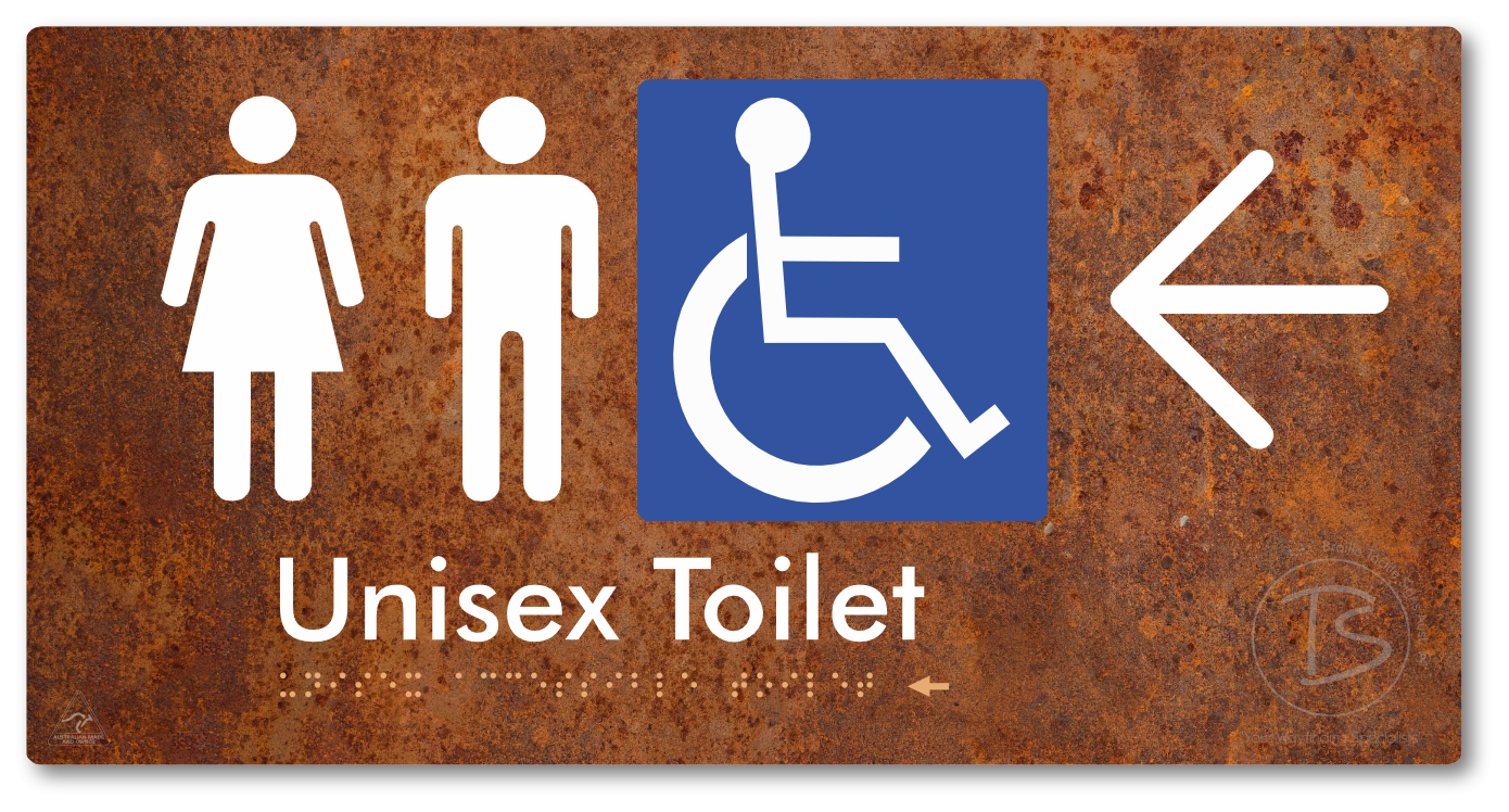 Unisex Accessible Toilet with Large Directional Arrow - Braille Tactile Signs Aust.
