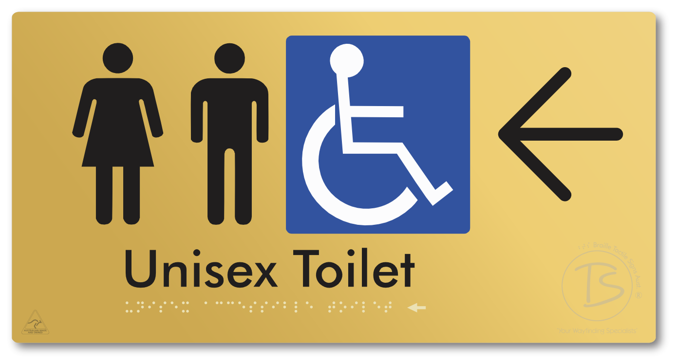 Unisex Accessible Toilet with Large Directional Arrow - Braille Tactile Signs Aust.
