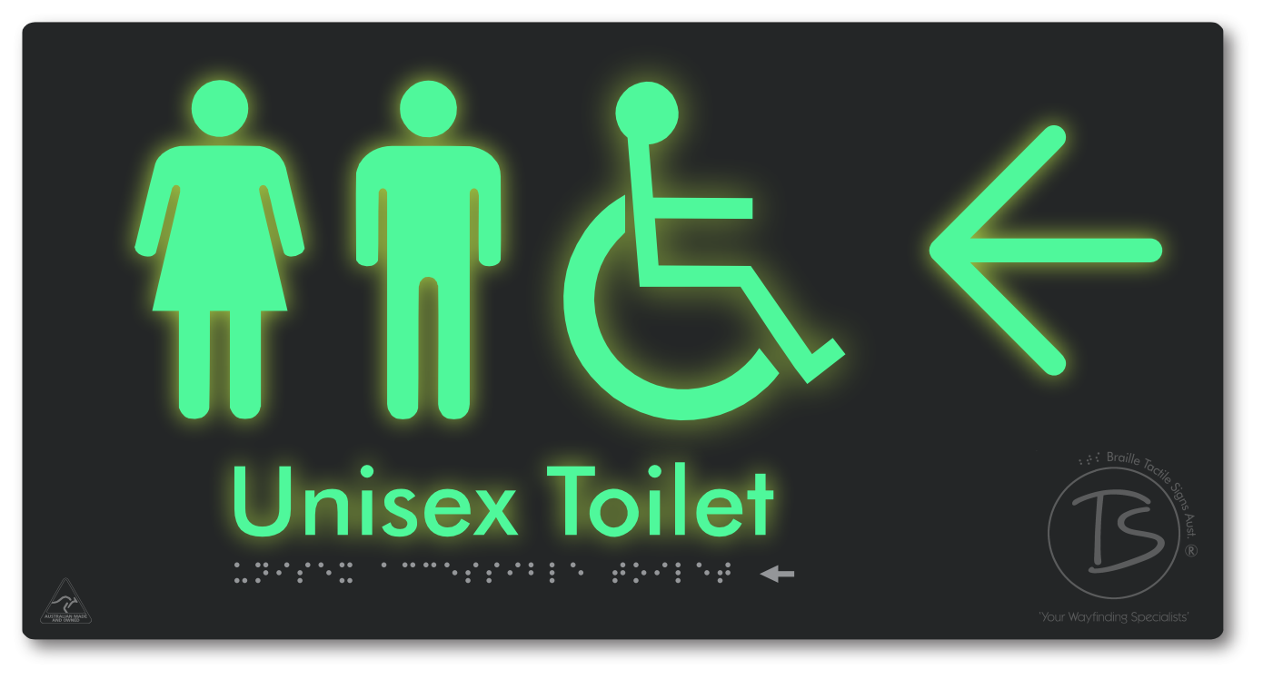 Unisex Accessible Toilet with Large Directional Arrow - Braille Tactile Signs Aust.