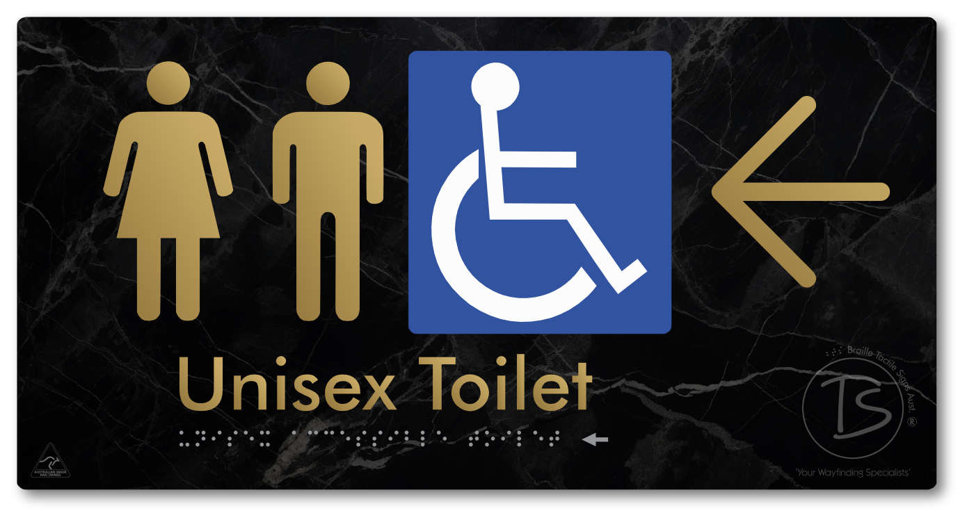 Unisex Accessible Toilet with Large Directional Arrow - Braille Tactile Signs Aust.