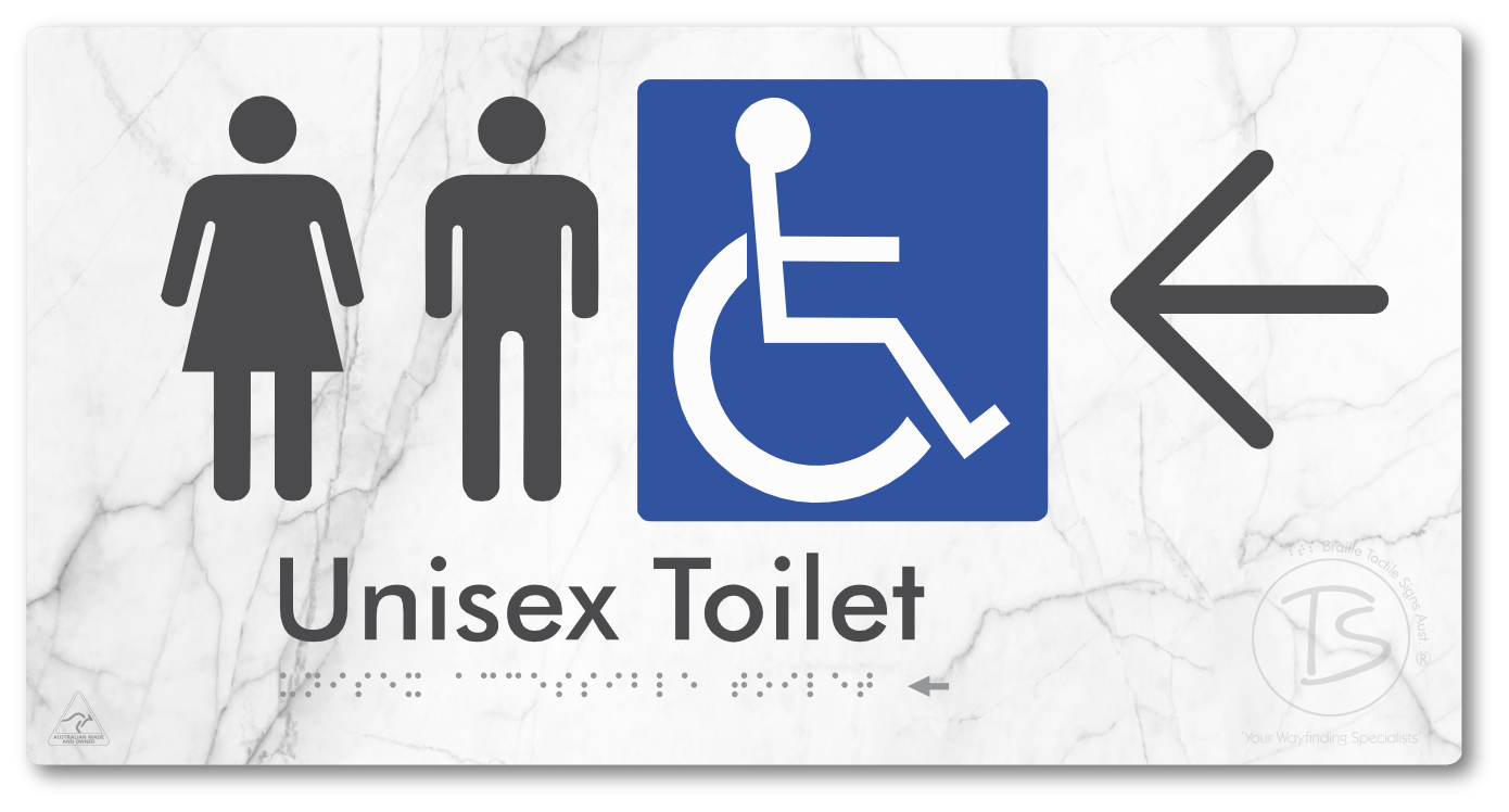 Unisex Accessible Toilet with Large Directional Arrow - Braille Tactile Signs Aust.