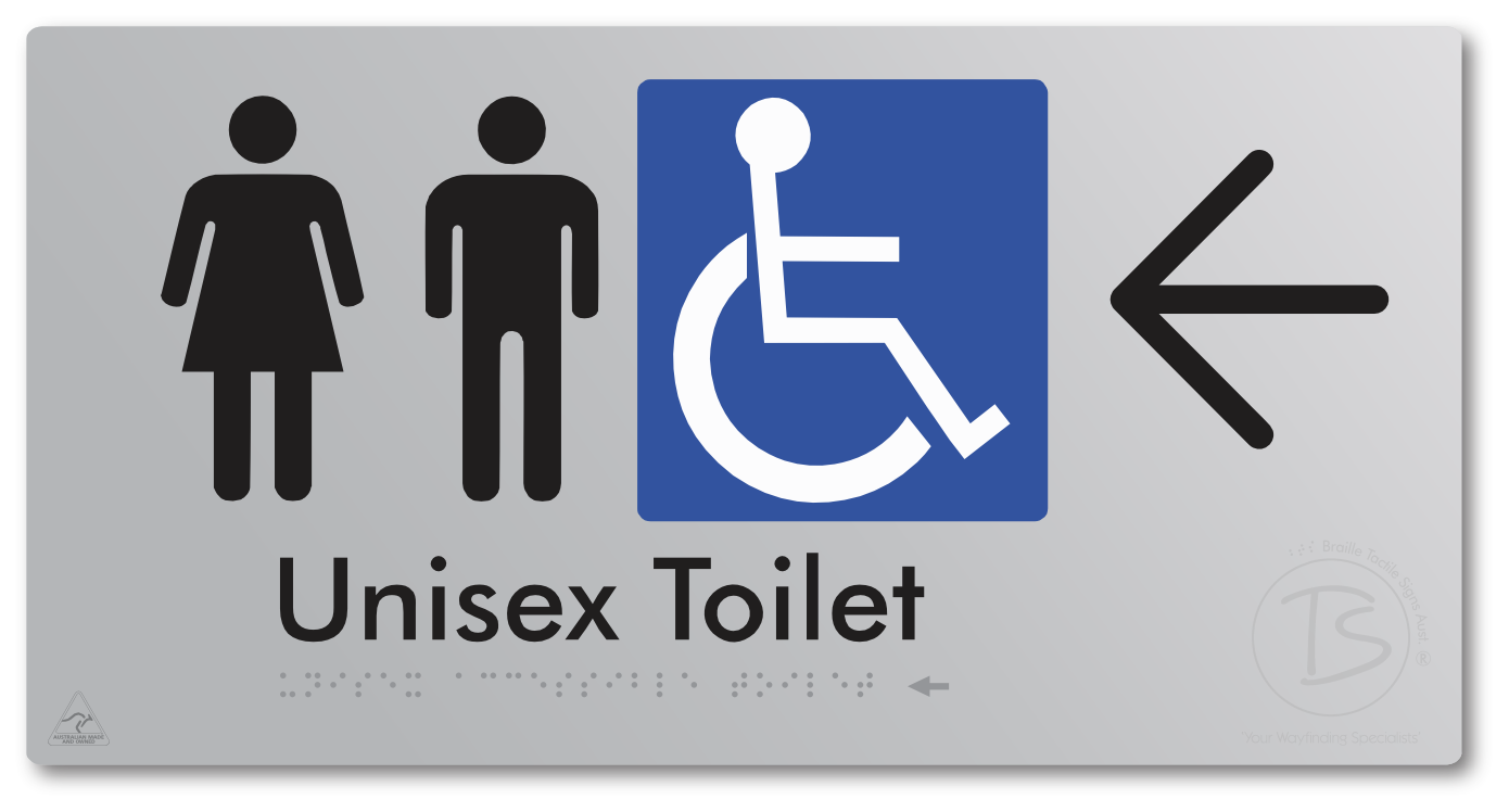 Unisex Accessible Toilet with Large Directional Arrow - Braille Tactile Signs Aust.