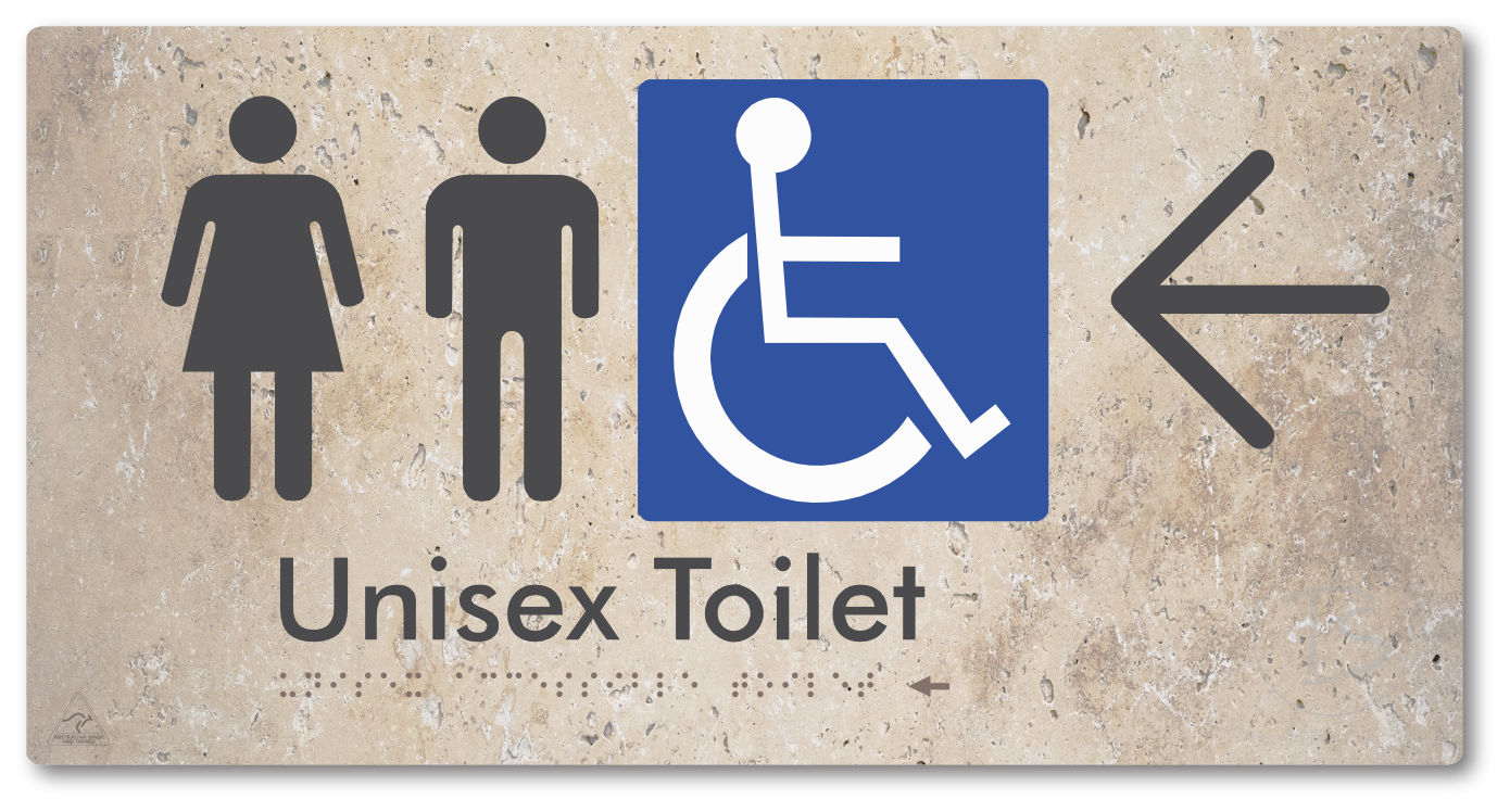 Unisex Accessible Toilet with Large Directional Arrow - Braille Tactile Signs Aust.