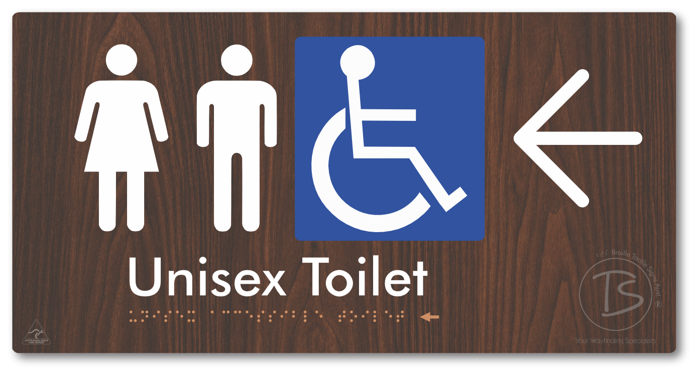 Unisex Accessible Toilet with Large Directional Arrow - Braille Tactile Signs Aust.