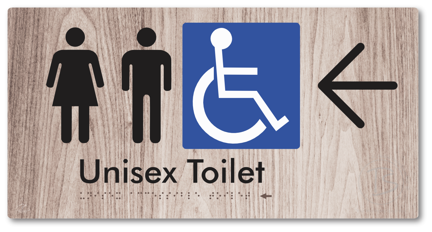 Unisex Accessible Toilet with Large Directional Arrow - Braille Tactile Signs Aust.