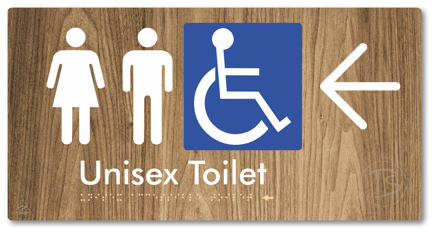 Unisex Accessible Toilet with Large Directional Arrow - Braille Tactile Signs Aust.