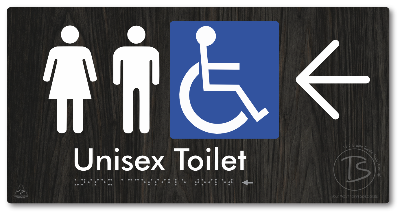 Unisex Accessible Toilet with Large Directional Arrow - Braille Tactile Signs Aust.