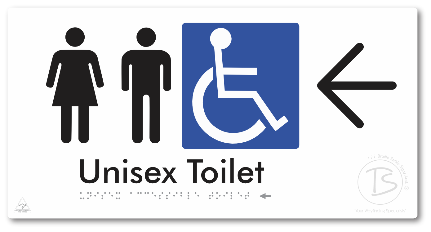 Unisex Accessible Toilet with Large Directional Arrow - Braille Tactile Signs Aust.