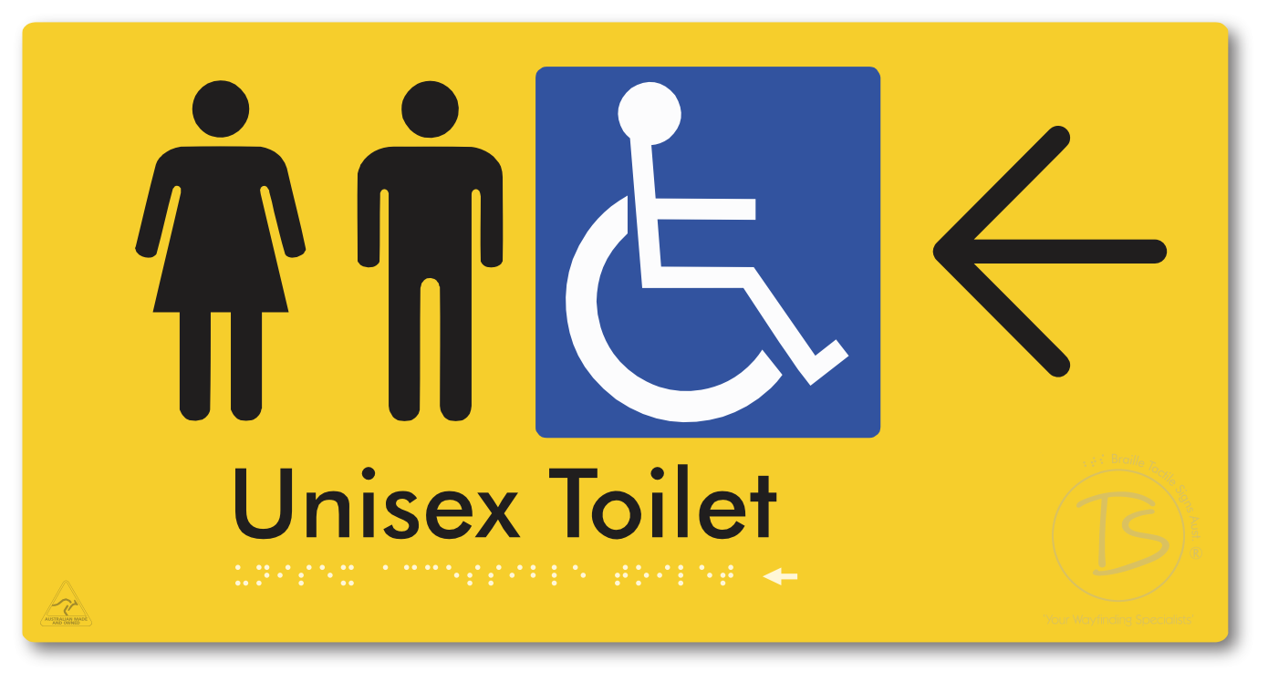 Unisex Accessible Toilet with Large Directional Arrow - Braille Tactile Signs Aust.
