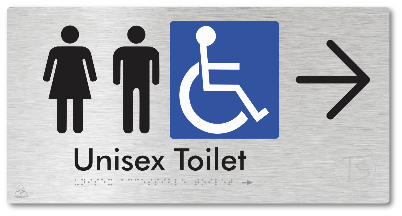 Unisex Accessible Toilet with Large Directional Arrow - Braille Tactile Signs Aust.