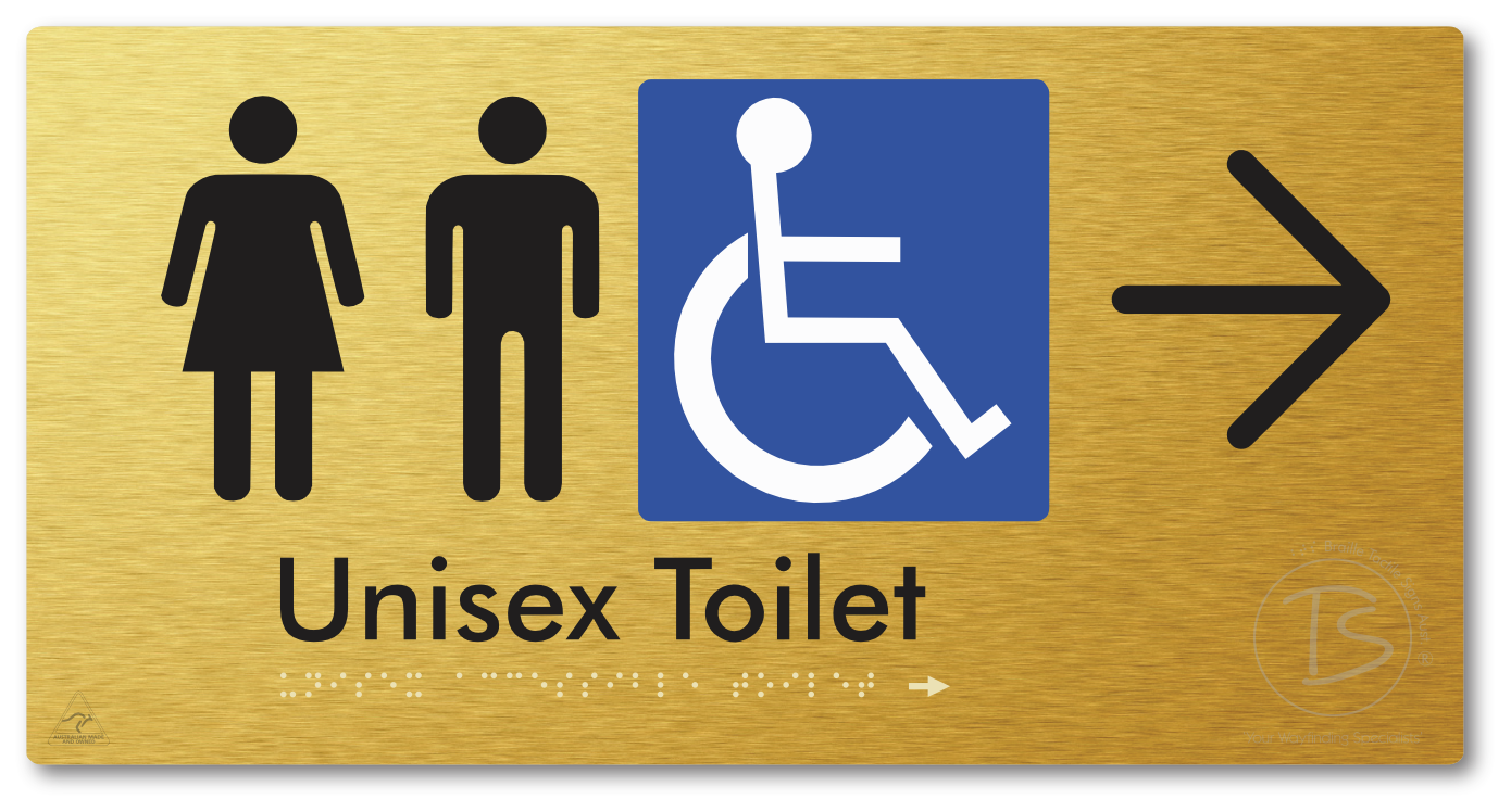 Unisex Accessible Toilet with Large Directional Arrow - Braille Tactile Signs Aust.