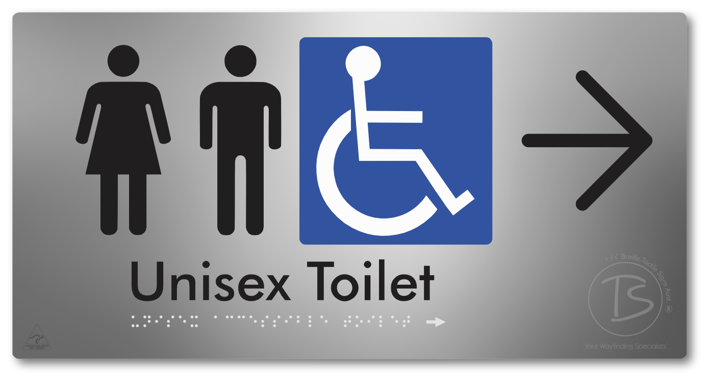 Unisex Accessible Toilet with Large Directional Arrow - Braille Tactile Signs Aust.