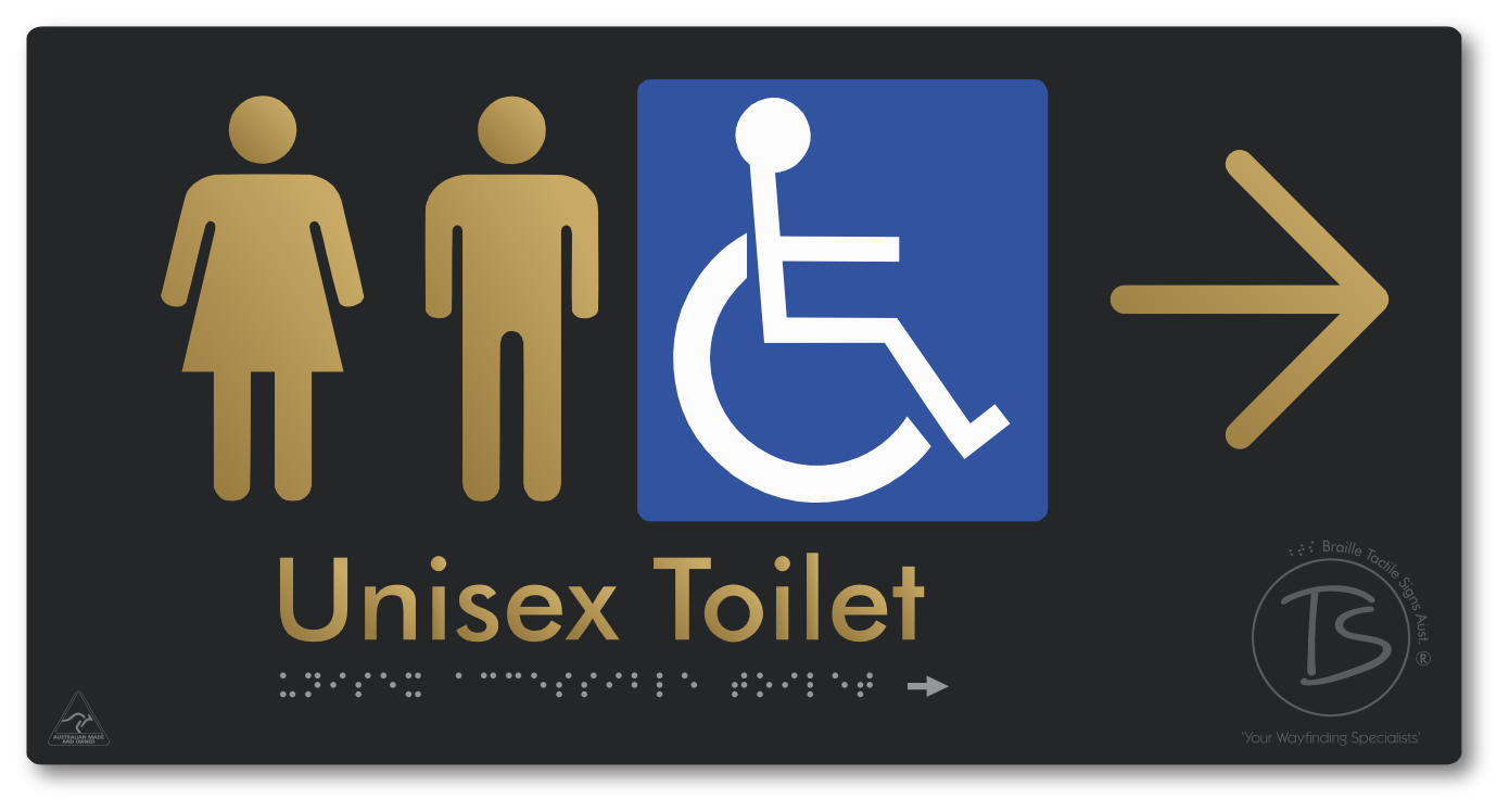 Unisex Accessible Toilet with Large Directional Arrow - Braille Tactile Signs Aust.