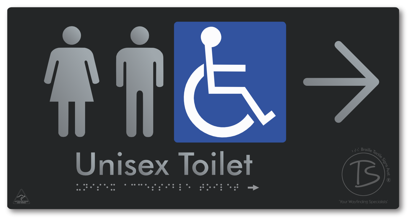 Unisex Accessible Toilet with Large Directional Arrow - Braille Tactile Signs Aust.