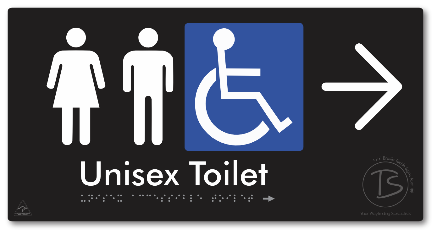 Unisex Accessible Toilet with Large Directional Arrow - Braille Tactile Signs Aust.