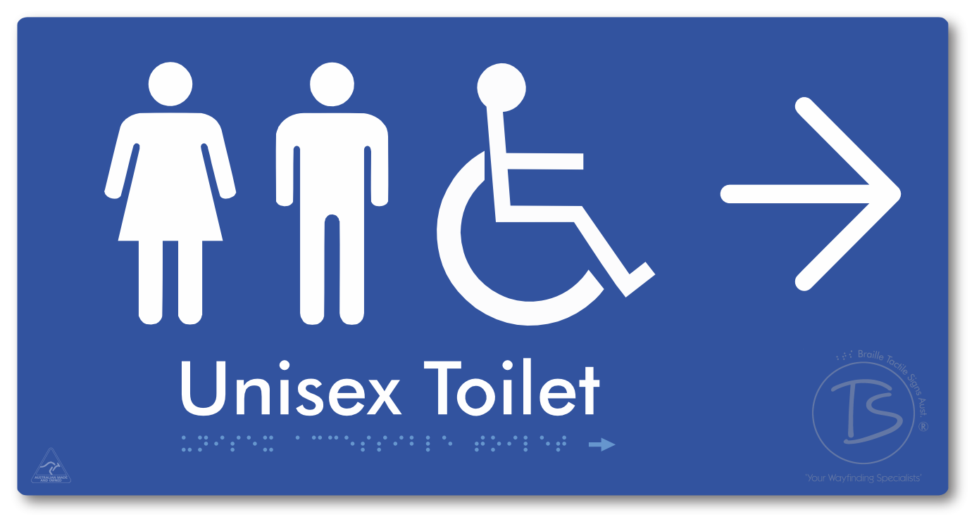 Unisex Accessible Toilet with Large Directional Arrow - Braille Tactile Signs Aust.