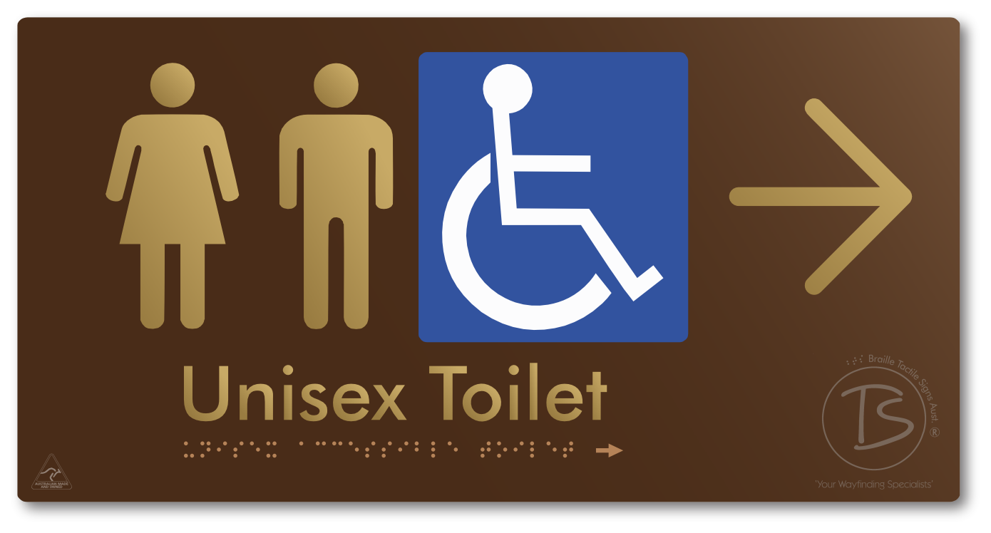 Unisex Accessible Toilet with Large Directional Arrow - Braille Tactile Signs Aust.