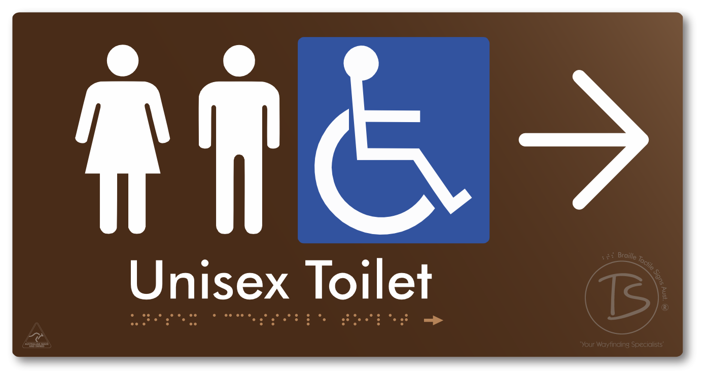 Unisex Accessible Toilet with Large Directional Arrow - Braille Tactile Signs Aust.