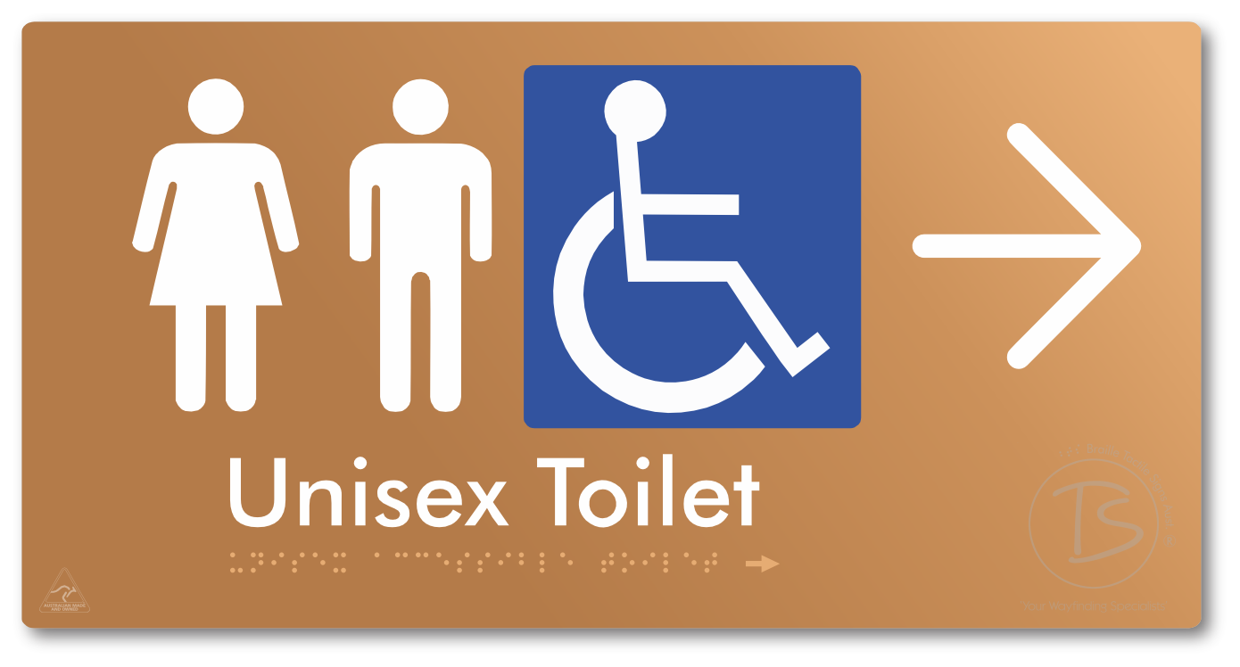 Unisex Accessible Toilet with Large Directional Arrow - Braille Tactile Signs Aust.