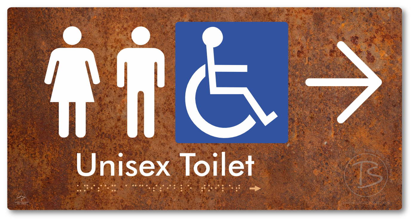 Unisex Accessible Toilet with Large Directional Arrow - Braille Tactile Signs Aust.