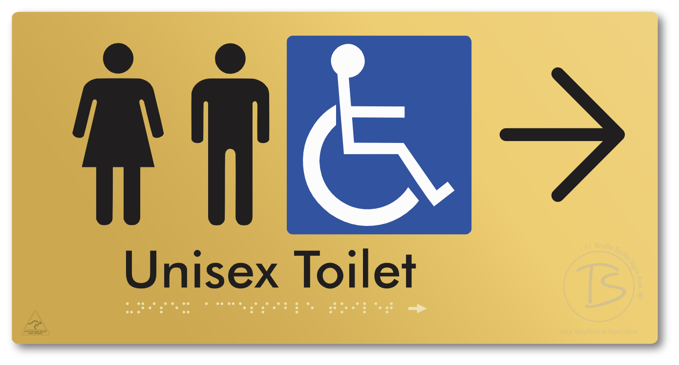 Unisex Accessible Toilet with Large Directional Arrow - Braille Tactile Signs Aust.