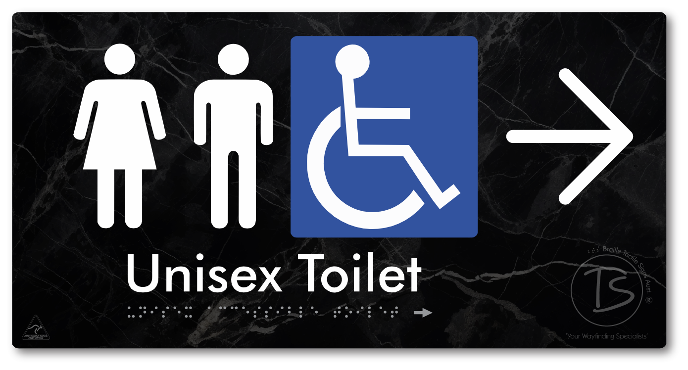Unisex Accessible Toilet with Large Directional Arrow - Braille Tactile Signs Aust.