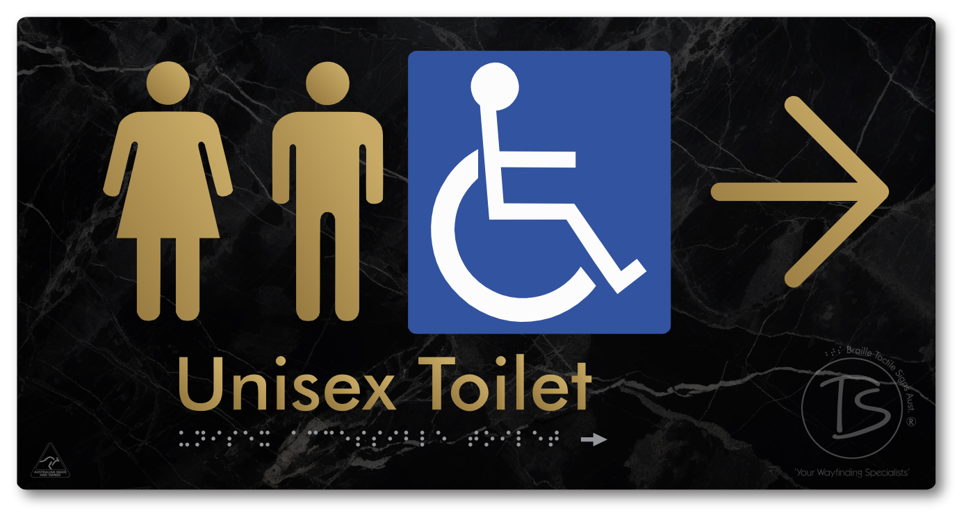 Unisex Accessible Toilet with Large Directional Arrow - Braille Tactile Signs Aust.