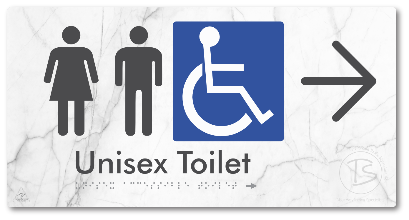 Unisex Accessible Toilet with Large Directional Arrow - Braille Tactile Signs Aust.