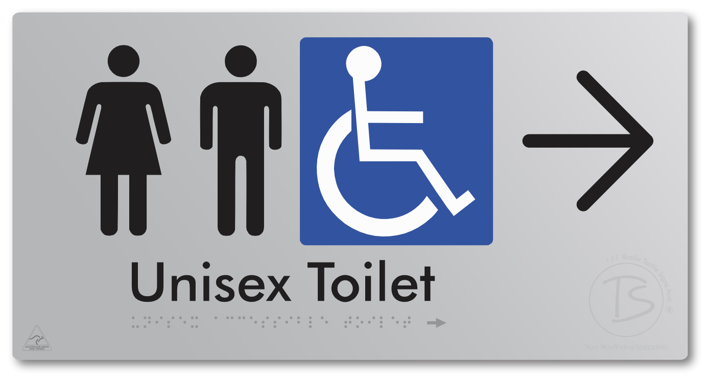 Unisex Accessible Toilet with Large Directional Arrow - Braille Tactile Signs Aust.