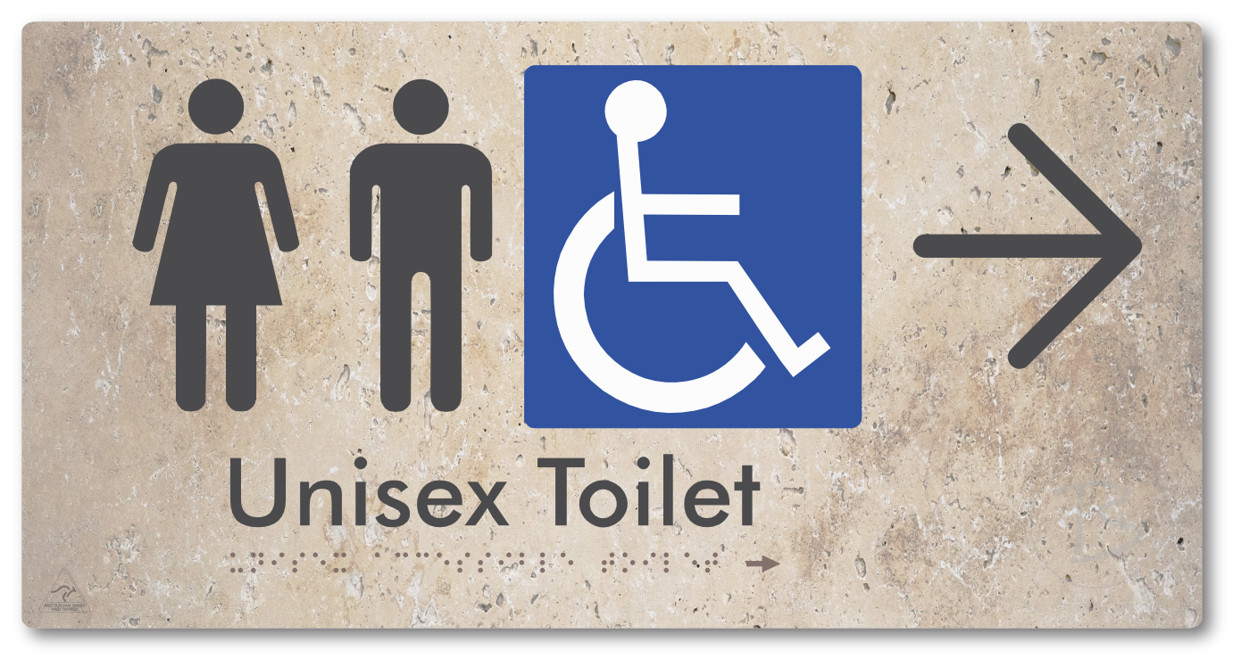 Unisex Accessible Toilet with Large Directional Arrow - Braille Tactile Signs Aust.