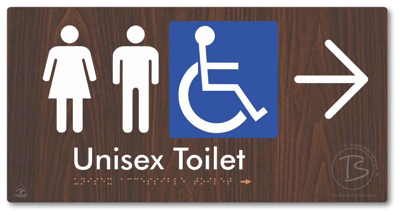 Unisex Accessible Toilet with Large Directional Arrow - Braille Tactile Signs Aust.