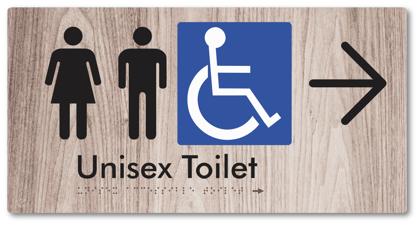 Unisex Accessible Toilet with Large Directional Arrow - Braille Tactile Signs Aust.