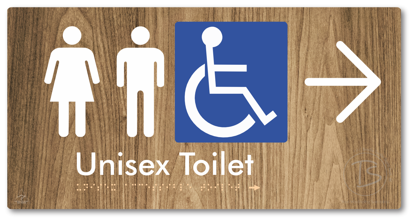 Unisex Accessible Toilet with Large Directional Arrow - Braille Tactile Signs Aust.
