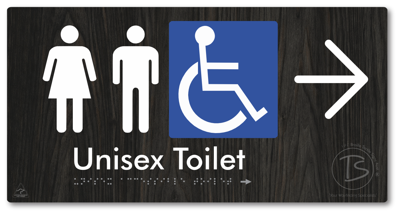 Unisex Accessible Toilet with Large Directional Arrow - Braille Tactile Signs Aust.