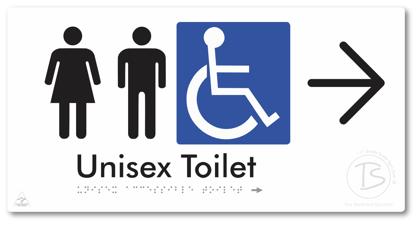 Unisex Accessible Toilet with Large Directional Arrow - Braille Tactile Signs Aust.
