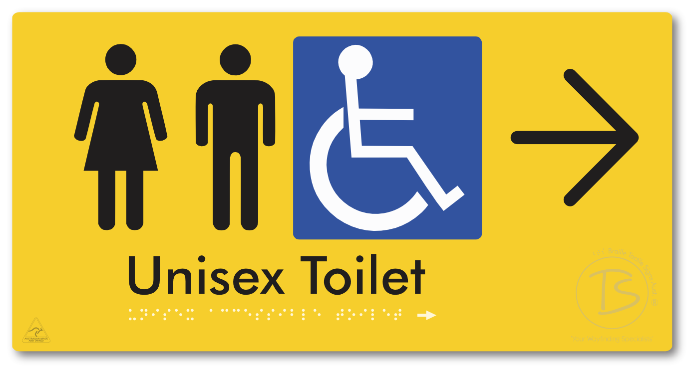 Unisex Accessible Toilet with Large Directional Arrow - Braille Tactile Signs Aust.
