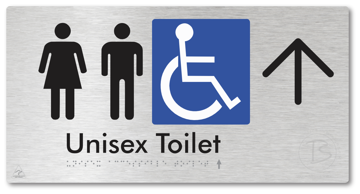 Unisex Accessible Toilet with Large Directional Arrow - Braille Tactile Signs Aust.