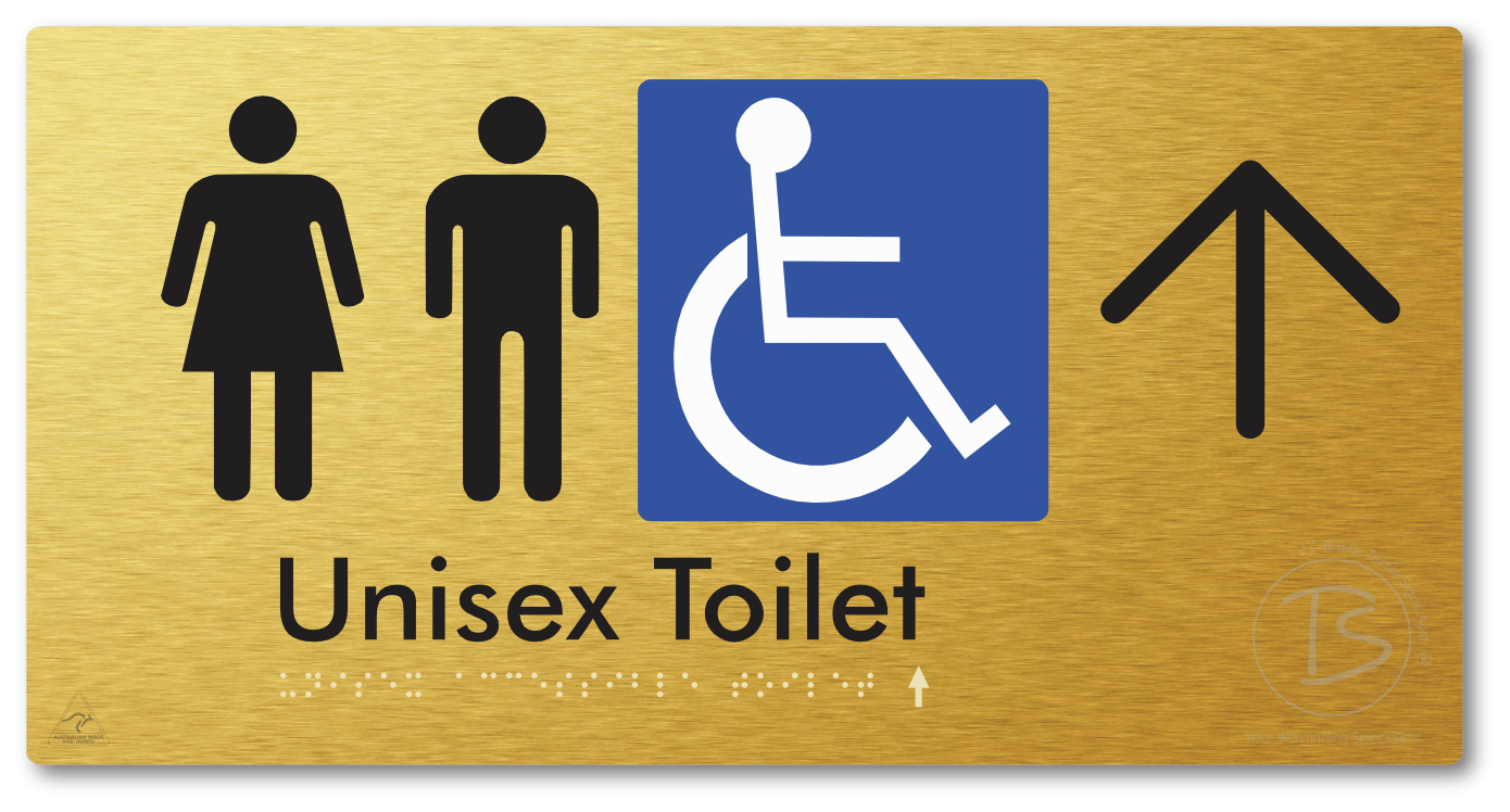 Unisex Accessible Toilet with Large Directional Arrow - Braille Tactile Signs Aust.