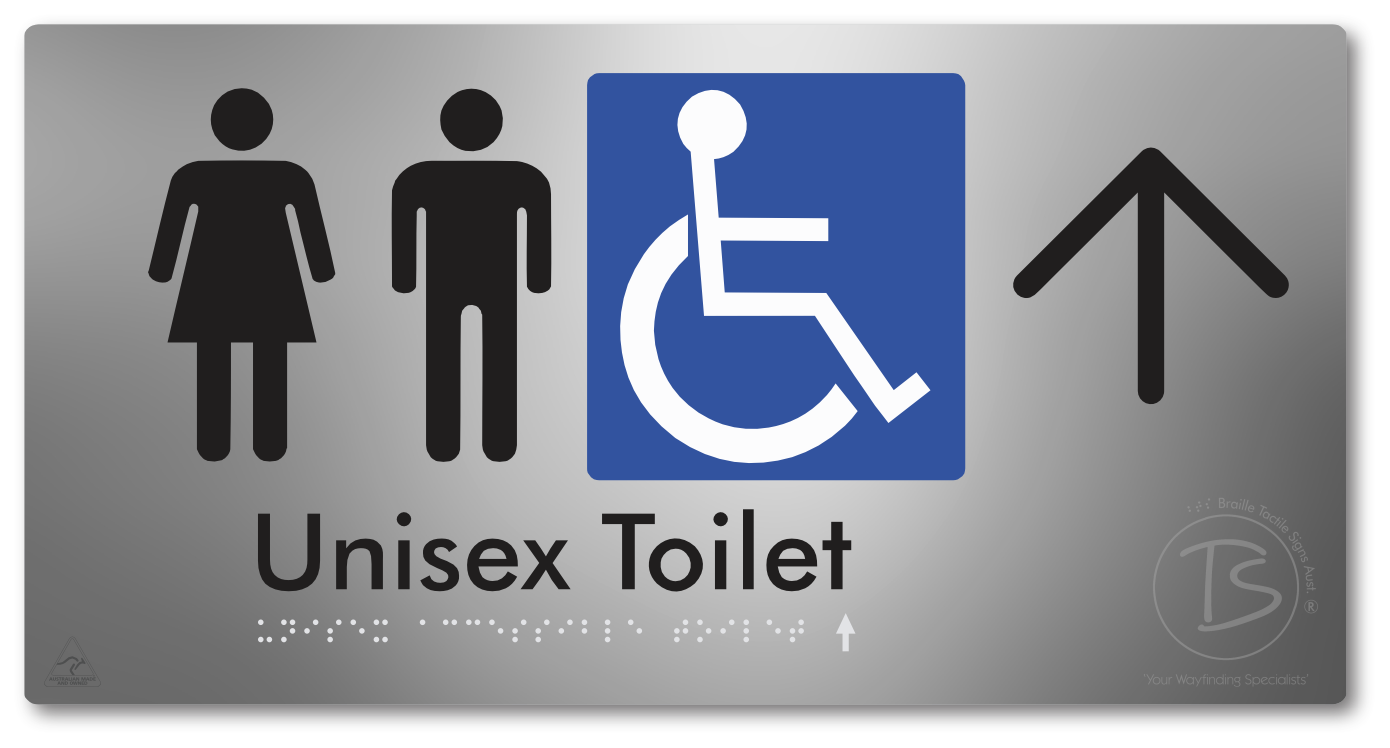 Unisex Accessible Toilet with Large Directional Arrow - Braille Tactile Signs Aust.