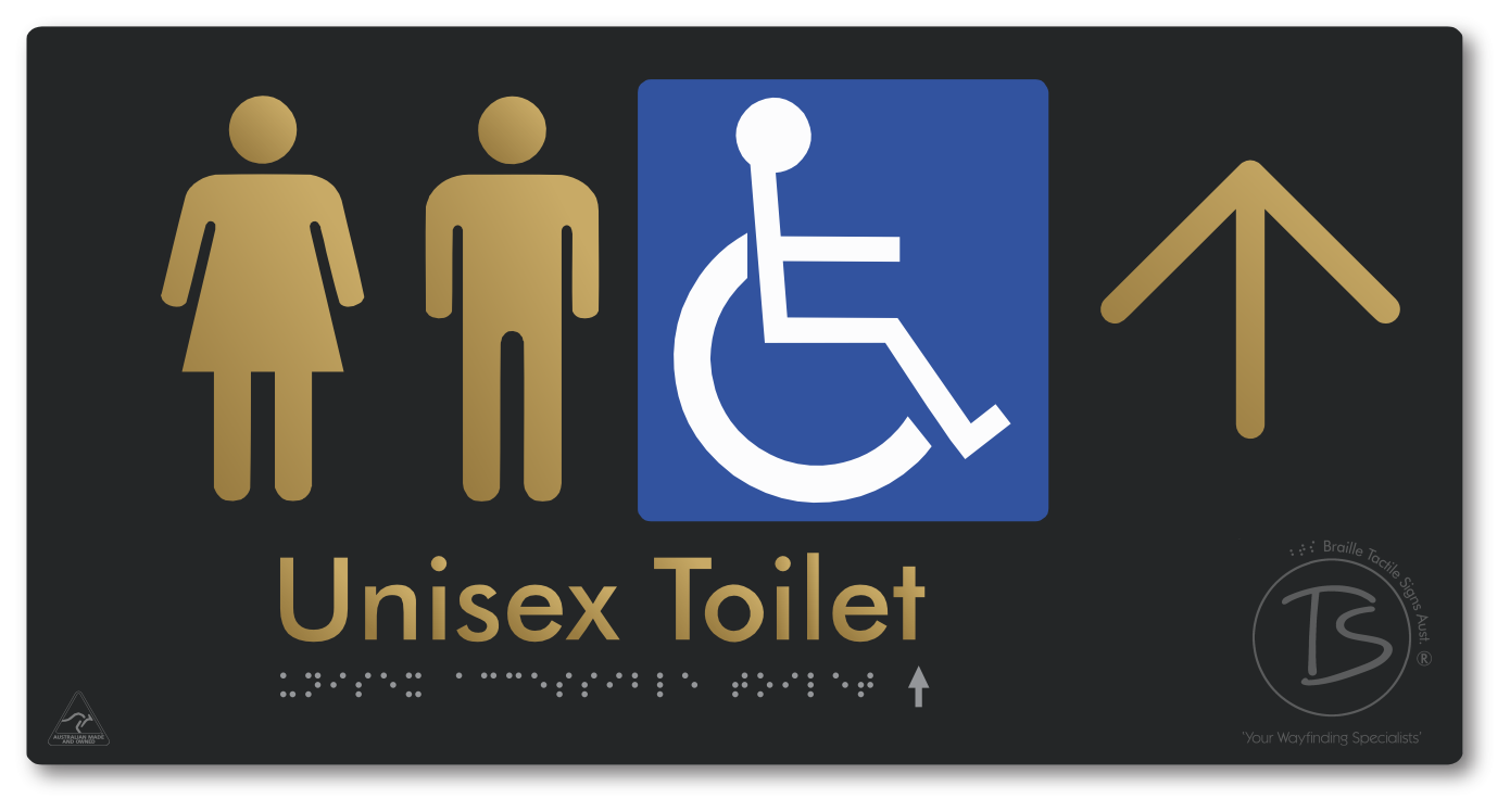 Unisex Accessible Toilet with Large Directional Arrow - Braille Tactile Signs Aust.