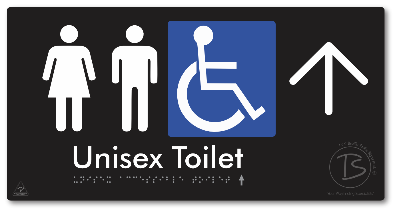 Unisex Accessible Toilet with Large Directional Arrow - Braille Tactile Signs Aust.