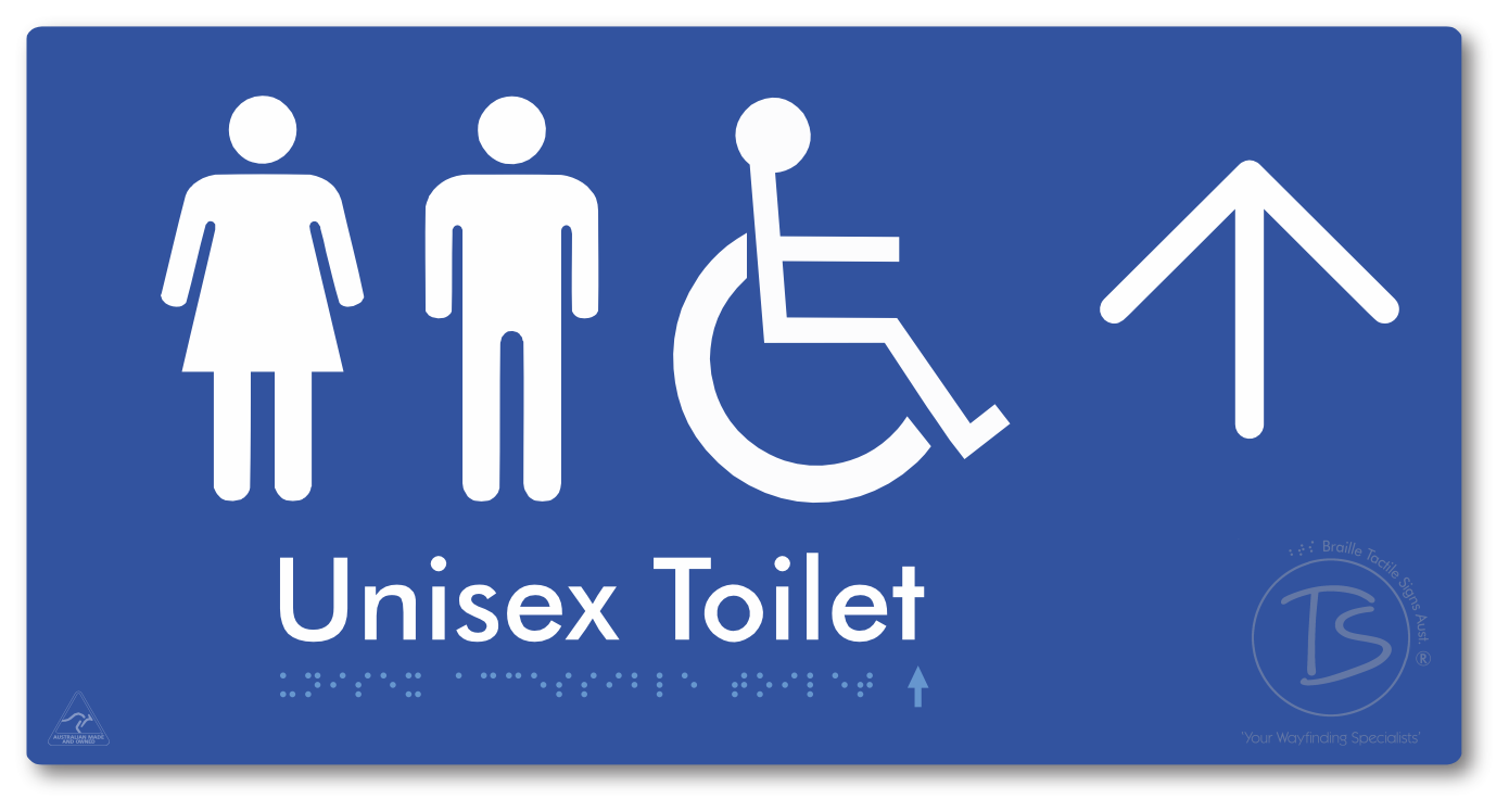 Unisex Accessible Toilet with Large Directional Arrow - Braille Tactile Signs Aust.