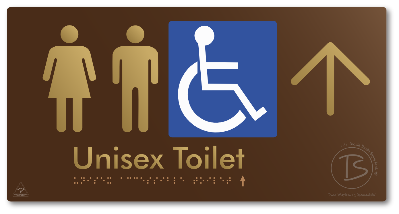 Unisex Accessible Toilet with Large Directional Arrow - Braille Tactile Signs Aust.