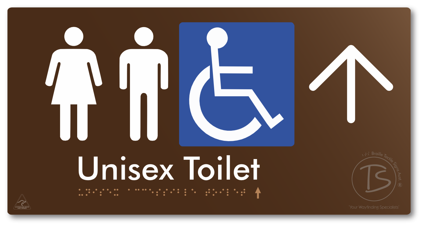 Unisex Accessible Toilet with Large Directional Arrow - Braille Tactile Signs Aust.