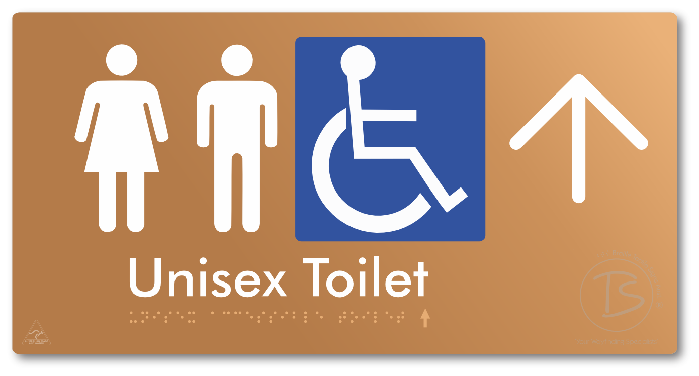 Unisex Accessible Toilet with Large Directional Arrow - Braille Tactile Signs Aust.