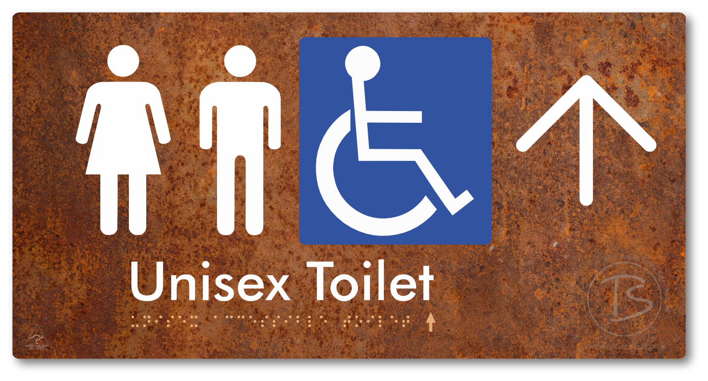 Unisex Accessible Toilet with Large Directional Arrow - Braille Tactile Signs Aust.
