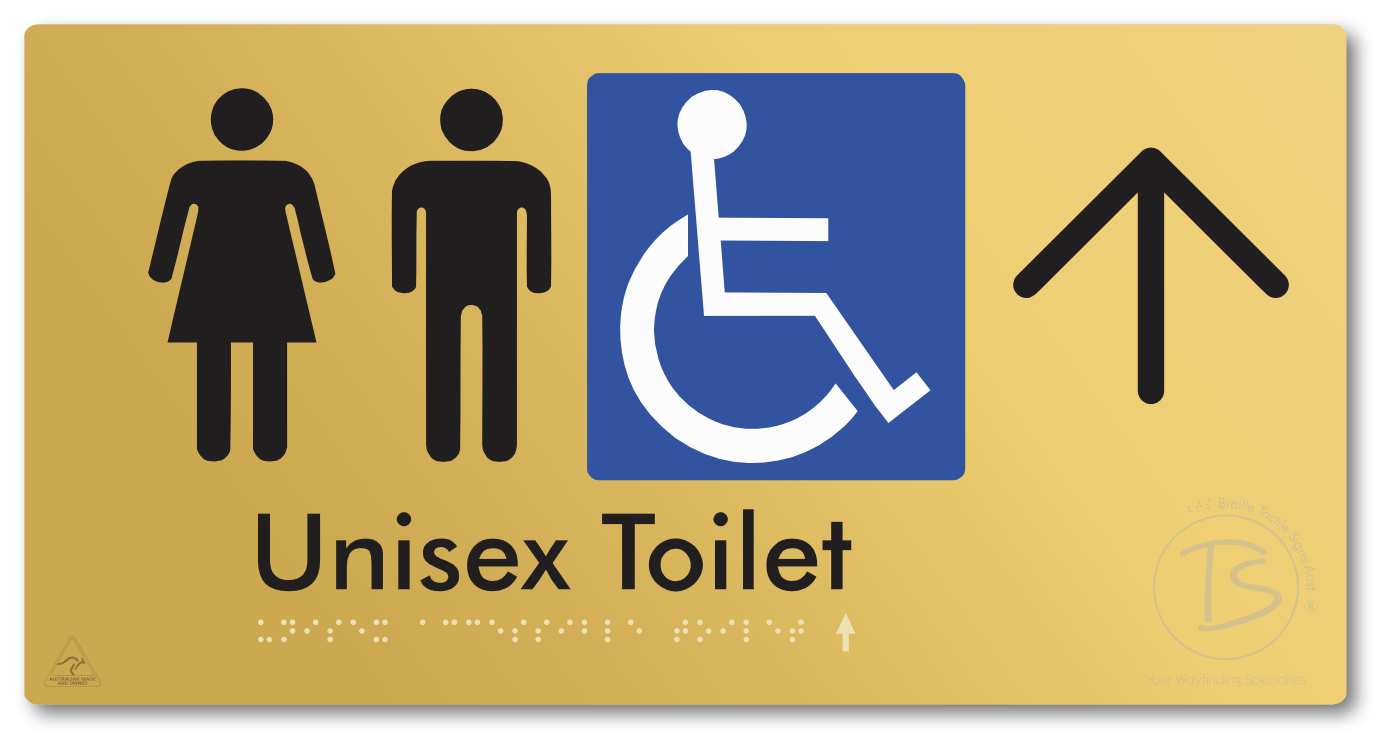 Unisex Accessible Toilet with Large Directional Arrow - Braille Tactile Signs Aust.