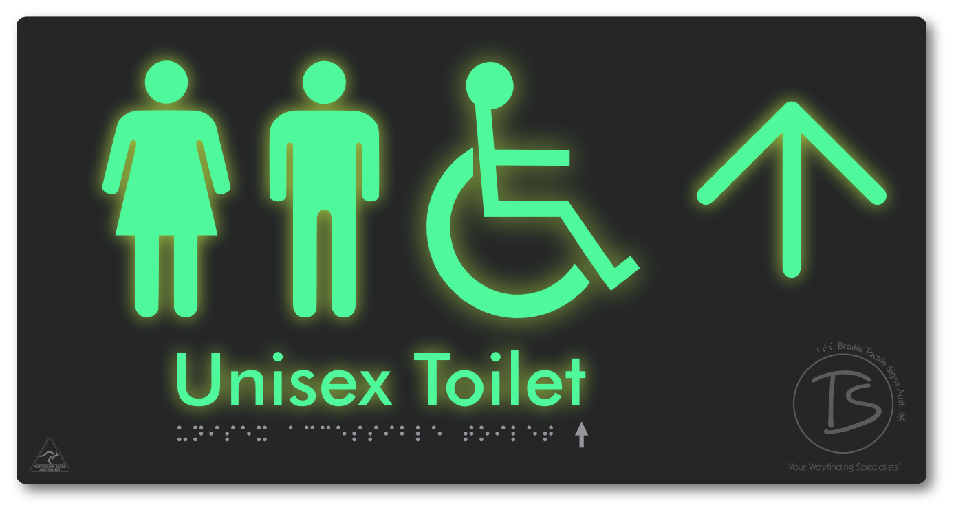Unisex Accessible Toilet with Large Directional Arrow - Braille Tactile Signs Aust.