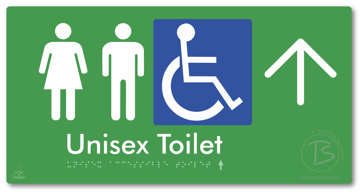 Unisex Accessible Toilet with Large Directional Arrow - Braille Tactile Signs Aust.