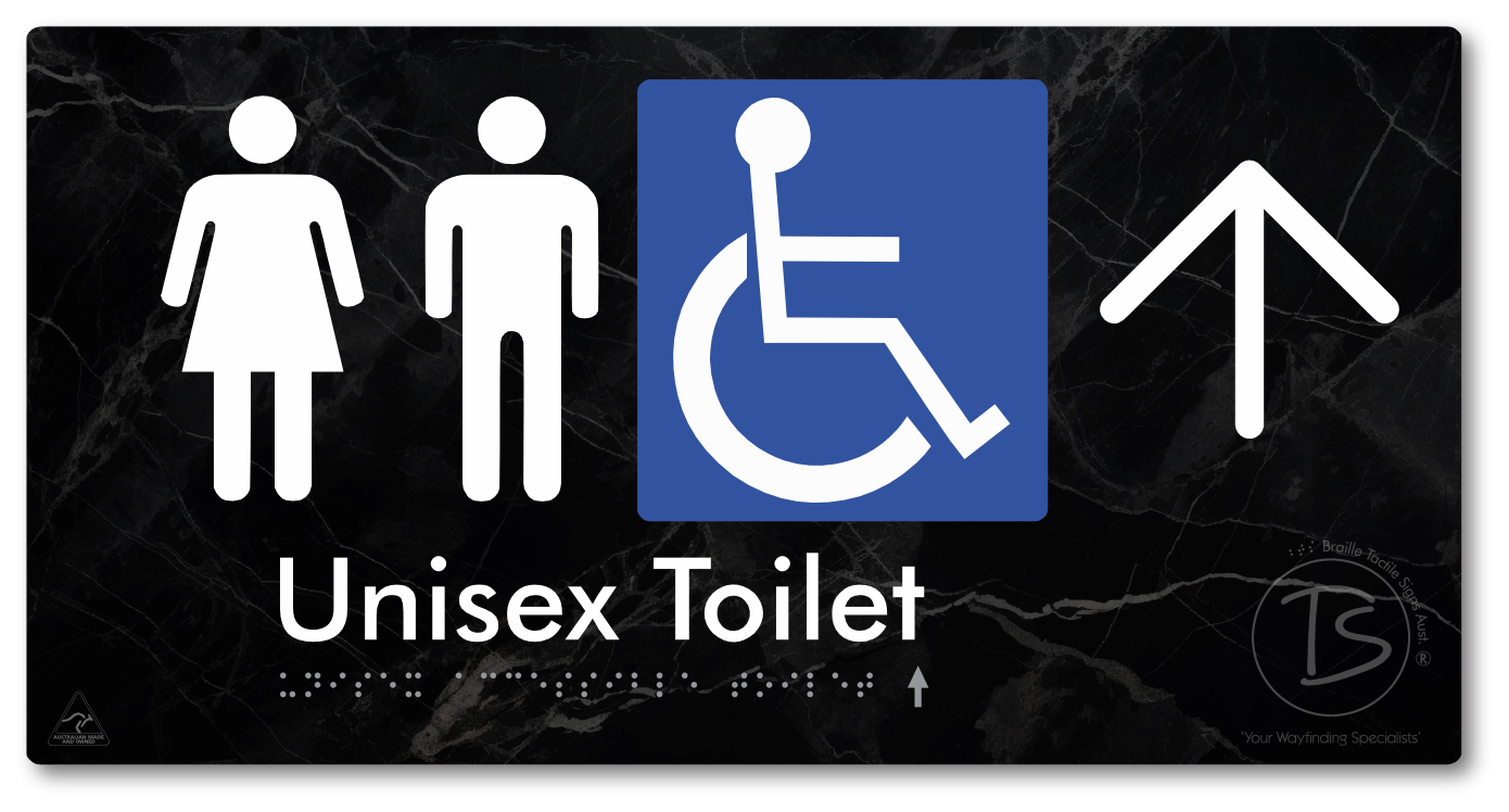 Unisex Accessible Toilet with Large Directional Arrow - Braille Tactile Signs Aust.